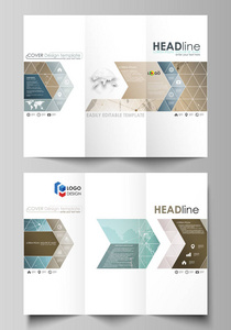 两个创意三栏式小册子封面设计业务模板的可编辑布局，简约抽象矢量图。化学与分子的结构模式。医学 Dna 研究