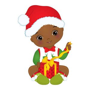 矢量可爱的非洲裔美国男婴穿着圣诞衣服