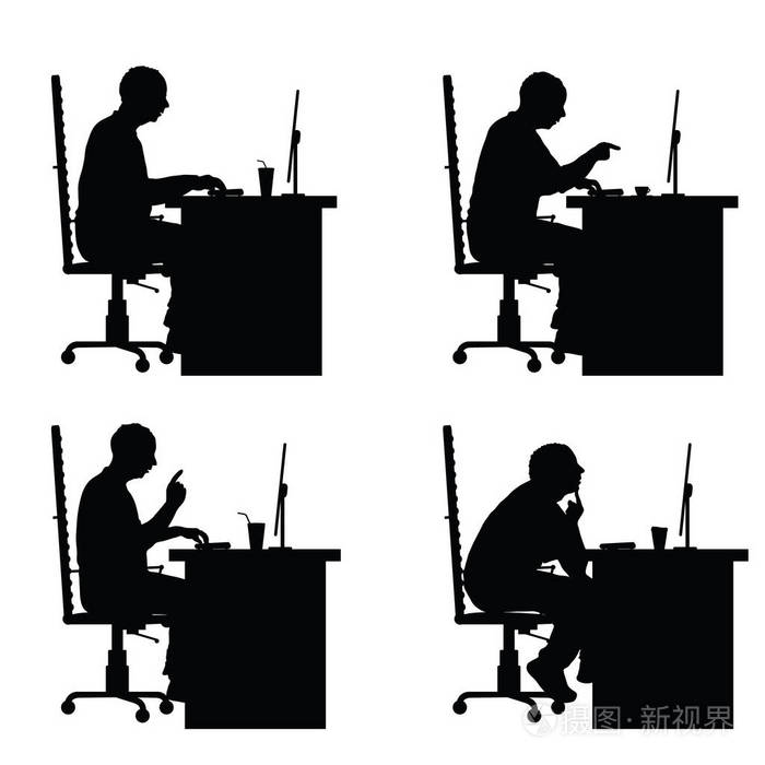 人剪影坐与膝上型电脑在办公室例证