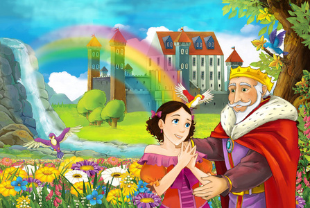 父女漫画卡通场景与国王和公主父女对话插图儿童照片