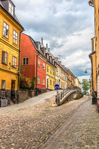 狭窄的街道在斯德哥尔摩
