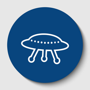 飞碟简单的标志.矢量.白色轮廓图标在黑暗的蔚蓝圆圈在白色背景.