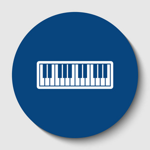 钢琴键盘符号。矢量.白色轮廓图标在黑暗的蔚蓝圆圈在白色背景。孤立