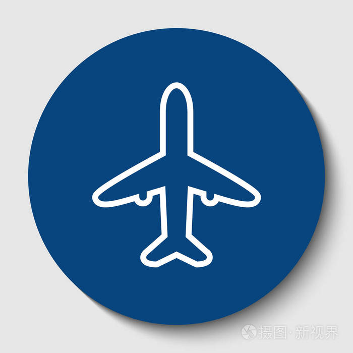 飞机标志例证.矢量.白色轮廓图标在黑暗的蔚蓝圆圈在白色背景.孤立