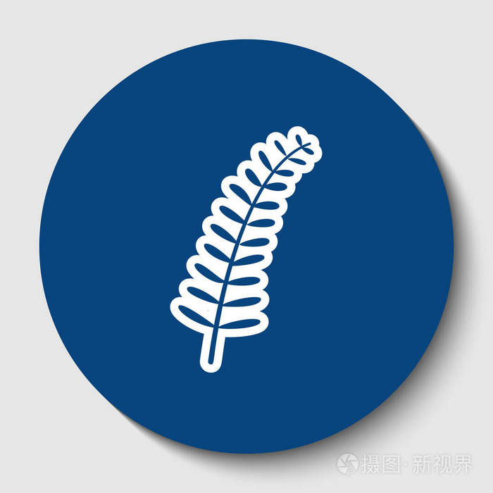 橄榄树枝标志.矢量.白色轮廓图标在黑暗的蔚蓝圆圈在白色背景.孤立