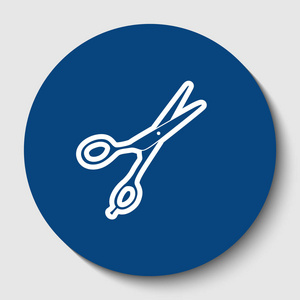 剪发剪刀的标志矢量白色轮廓图标在黑暗的蔚蓝圆圈在白色背景