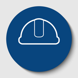 安全帽标志.矢量.白色轮廓图标在黑暗的蔚蓝圆圈在白色背景.孤立照片