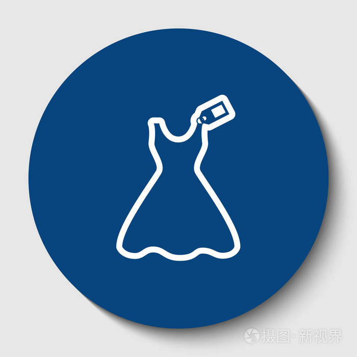 带标签的女装标志.矢量.白色轮廓图标在黑暗的蔚蓝圆圈在白色背景.