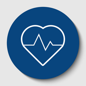 心跳符号插图.矢量.白色轮廓图标在黑暗的蔚蓝圆圈在白色背景.