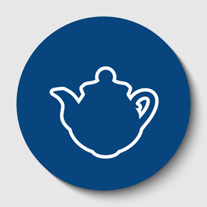茶叶制造商的厨房标志。矢量.白色轮廓图标在黑暗的蔚蓝圆圈在白色背景。孤立
