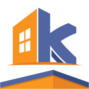 图标标志为建筑业务与字母 K 的缩写, 设计和色彩在平面设计风格
