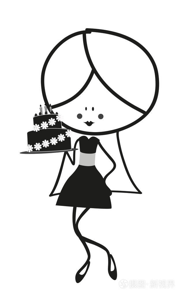 带生日蛋糕的涂鸦女孩