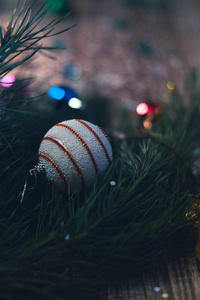 圣诞节装饰在木背景与圣诞树