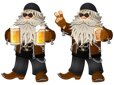 有威士忌和啤酒的老摇滚歌手一组图像