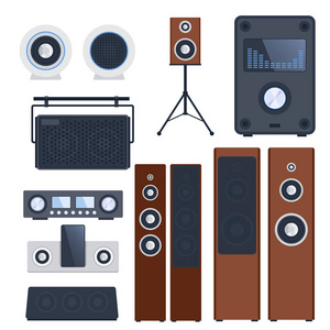家庭音响系统立体平面向量音乐扬声器播放低音炮设备技术