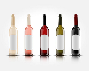 3d 现实的矢量葡萄酒瓶白色的背景与空白的标签, 为您的设计和徽标。产品演示样机