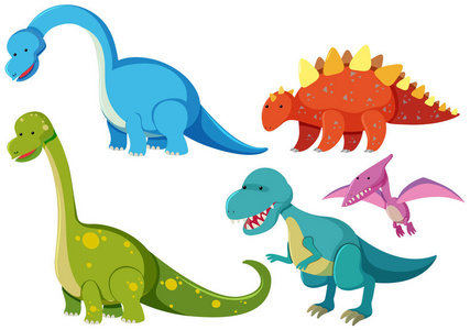 五种类恐龙在白色背景