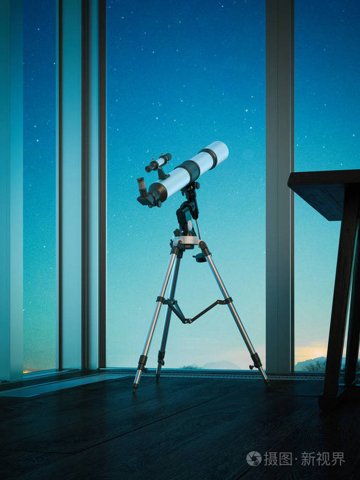 望远镜瞄准夜空。3d 渲染照片-正版商用图片102w1m-摄图新视界