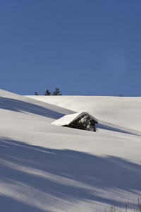 高山小屋在雪