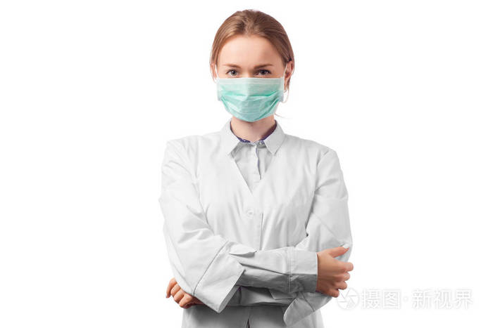 美容师女医生穿着白大褂戴口罩