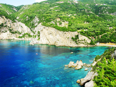 paleokastritsa 蓝色泻湖海岸风景爱奥尼亚海在科孚