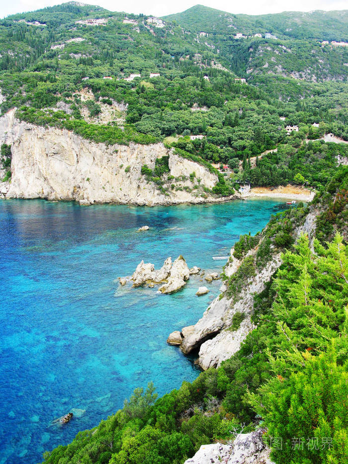 paleokastritsa 蓝色泻湖海岸风景爱奥尼亚海在科孚