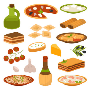 卡通意大利美食烹饪美味自制烹饪新鲜传统意大利午餐矢量插图