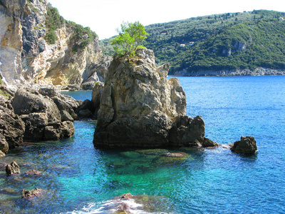 paleokastritsa 蓝色泻湖海岸风景爱奥尼亚海在科孚