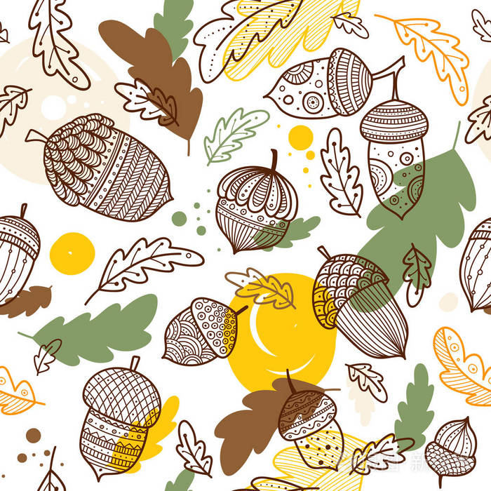 波西米亚风格的橡子矢量无缝模式插画-正版商用图片10324x-摄图新视界