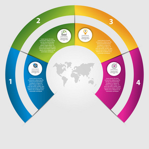 现代矢量插画3d。具有四元素扇区和百分比的圆形信息模板。专为商务演示网页设计图4步骤设计