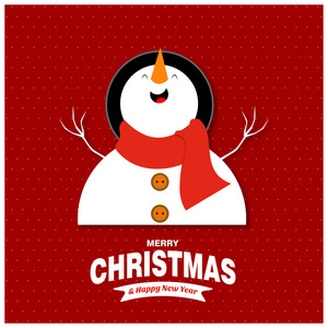 圣诞贺卡上有彩绘节日字体和红色背景上的雪人