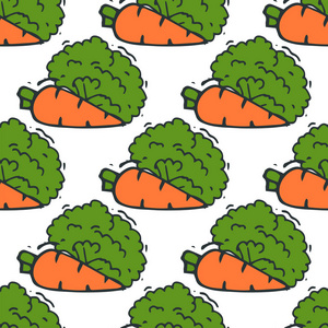 胡萝卜无缝花纹背景手绘生物有机生态健康食品蔬菜素食矢量插画
