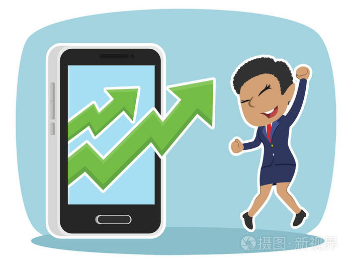 来自非洲的女商人从智能手机中获得了不断增长的数据