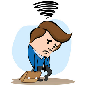 培训机构logo一个吉祥物经理, 行政, 悲伤和沮丧的东西的插图.