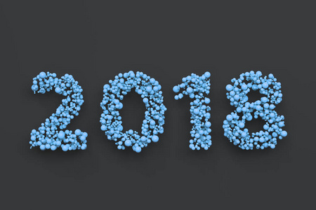 2018数字从蓝色球在黑背景