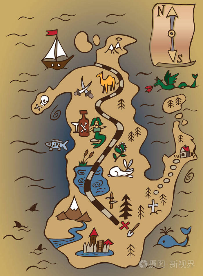 藏宝图和滚动插画-正版商用图片103hra-摄图新视界