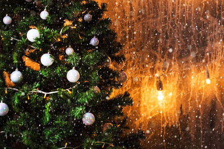 圣诞树背景, 雪, 复印空间