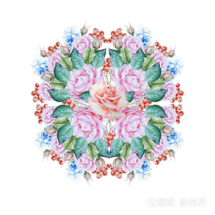 带花的水彩花束 玫瑰 风信子 图照片 正版商用图片103ofw 摄图新视界