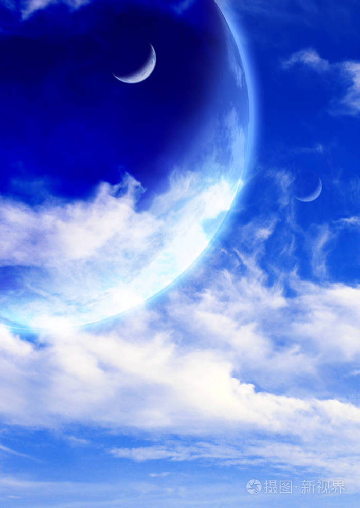 梦幻般天空白云与三颗行星