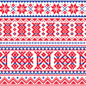 拉普兰, 萨米人矢量无缝模式, 斯堪的纳维亚, 北欧民间艺术的红色和蓝色