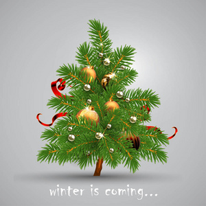 冬天来了。圣诞树高度逼真的插图