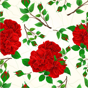无缝纹理芽红玫瑰和芽裂纹在瓷复古矢量插图可编辑