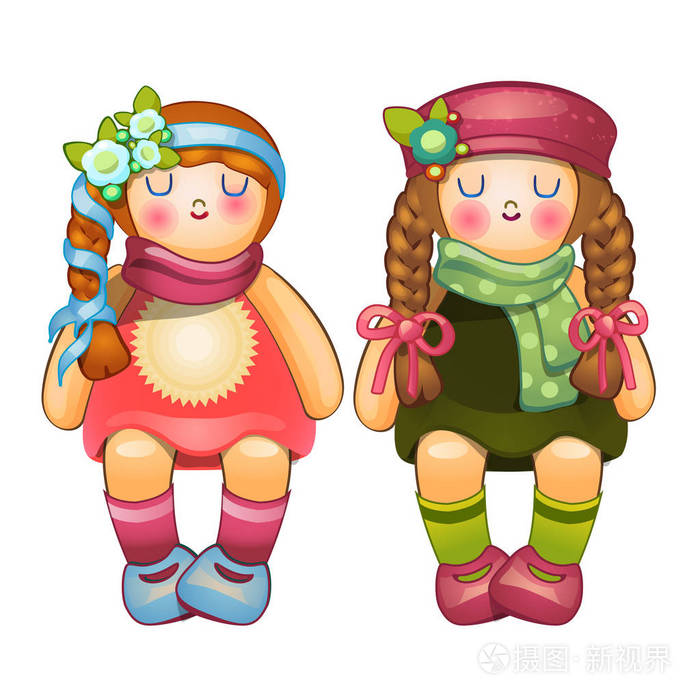 摄图新视界 插画 美容时尚 漂亮的毛绒娃娃女孩长辫子.儿童玩具.