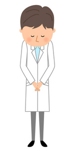 白大褂的男性/它是一个穿着白大褂鞠躬的人的插图.照片