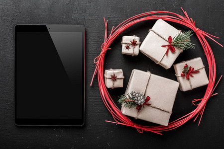圣诞贺卡, 新年礼物, 然后发送一个问候信息给你亲爱的 ipad, 节日背景
