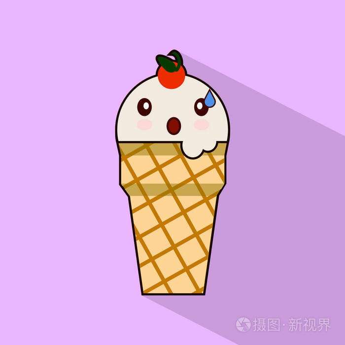 冰淇凌人物卡通表情脸孤立图标与长阴影设计