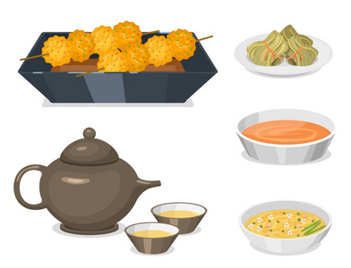 中国传统美食佳肴美食亚洲晚餐中餐中餐烹饪矢量插画