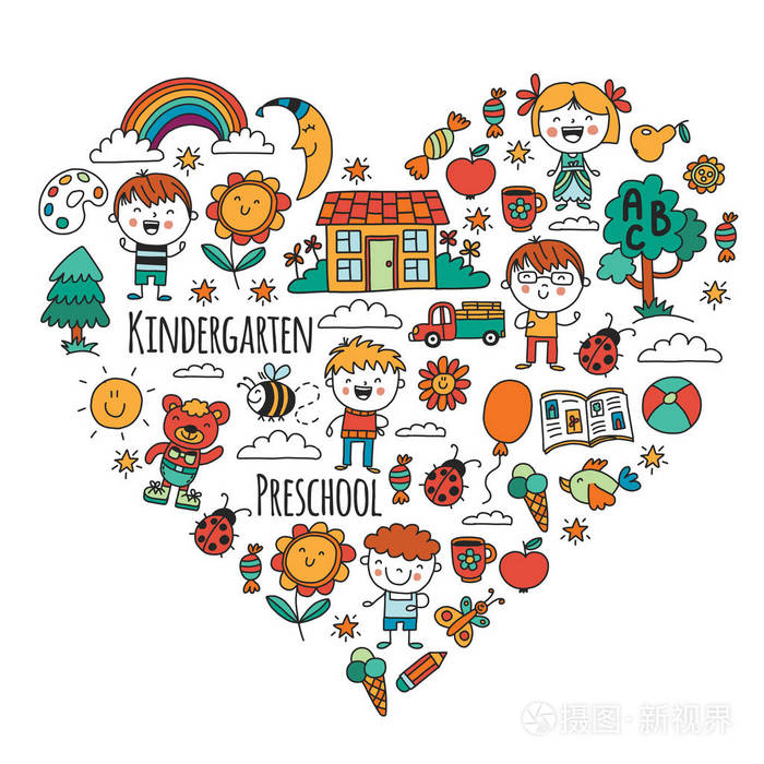 想象.探索.研究.发挥.学习.幼儿园.儿童.孩子们画画涂鸦图标.图.月亮.