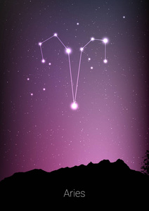 白羊座星座星座在深波斯菊背景.卡设计照片