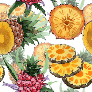 水彩风格的异国情调菠萝野生水果图案